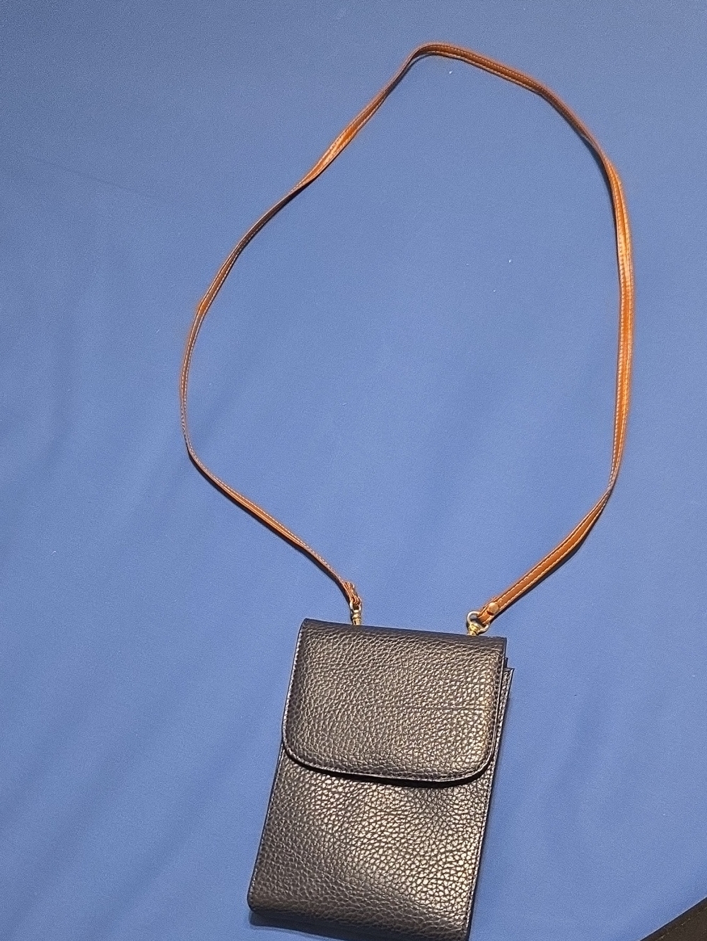 Pebbled Crossbody Phone Bag with Tan Strap